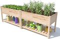 Gotland 2pcs Raised Garden Bed with Legs, Raised Beds for Gardening with Storage Shelf Bed Liner Drainage Holes, Wooden Planter Raised Beds, Raised Planter Box Backyard, Patio, Balcony, Natural