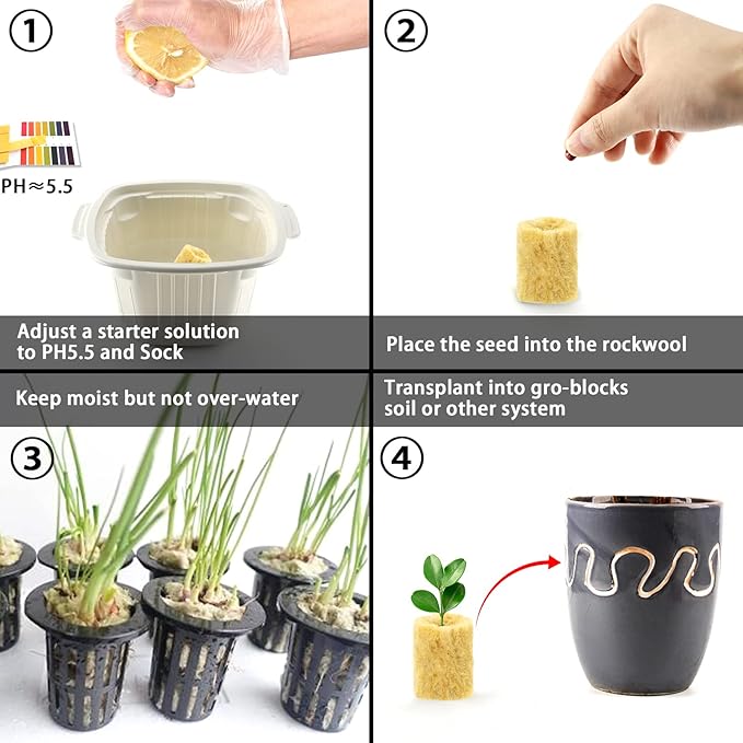 YBB 50 Pcs Round Rockwool Starter Plugs, 0.7 x 1 Inch Rockwool Grow Plugs Hydroponics Grow Media Seed Starter Kit Indoor with 60 Pcs Labels