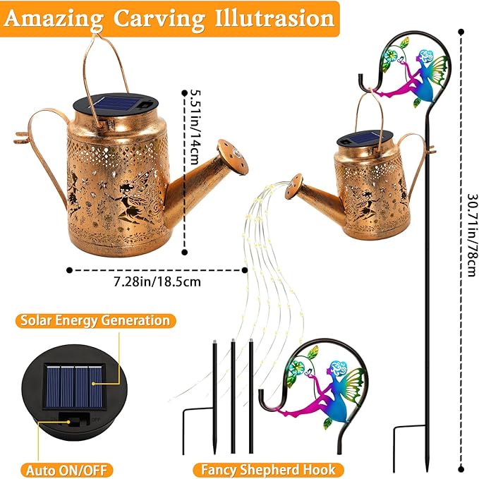 Big Solar Lanterns Outdoor Waterproof, Gifts For Mom Grandma Women Wife Daughter Mother's Day, Fairy Watering Can Garden Decor With Shepherd Hook, Hanging Solar Light Yard Art Outside Patio Path Decor