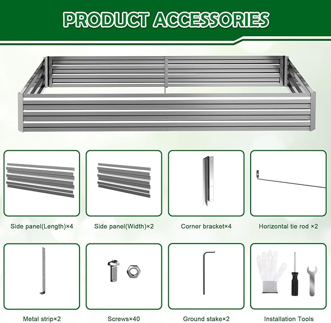 2PCS 8x4x1FT Galvanized Raised Garden Bed Outdoor Patio, Large Rectangular Metal Planter Boxes,Plant Container Kit for Gardening, Vegetables, Flowers, Herbs,Silver