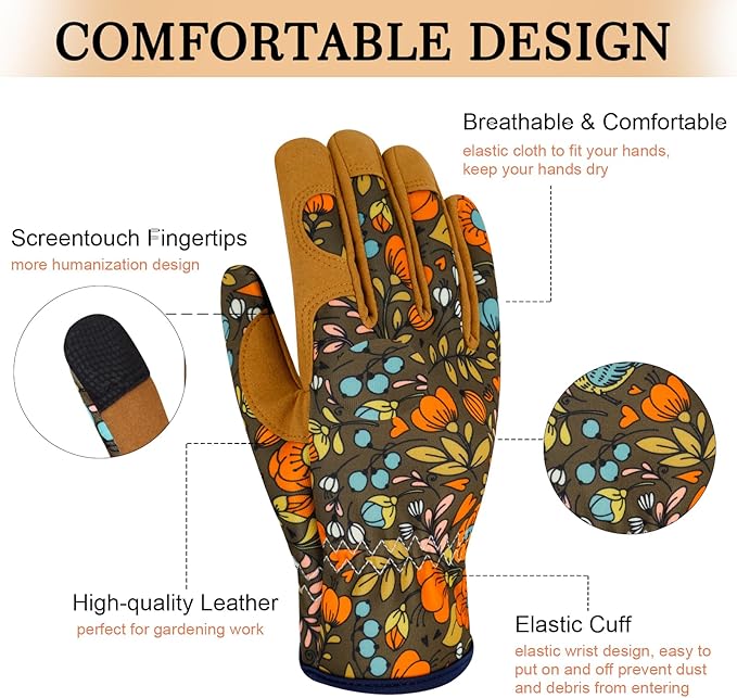 Leather Gardening Gloves for Women Thorn Proof Garden Gloves Touch Screen Working Gloves Gifts