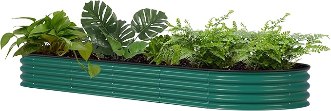 BlueWish 8x2x1FT Raised Garden Bed, 11.1” H Galvanized Raised Garden Bed with Bottomless, Rubber Strip, 9-in-1 Modular, Raised Planter Box Outdoor for Vegetable, Flower, Green
