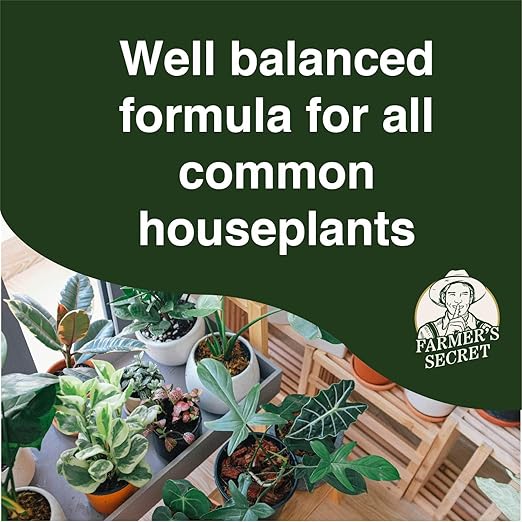 Farmer's Secret Houseplant Booster (4oz) - Super Concentrated, Makes 48 Gallons - Balanced 4-15-12 Formula Great for all Common Houseplants - Easy to use Drip Top