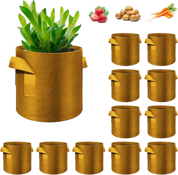 12 Pack 3 Gallon Plant Grow Bags, Thickened Nonwoven Fabric Pots with Handles, Vegetable Planter Bags Containers, Cloth Planters for Garden Vegetable/Flower/Plant/Fruits Outdoor (Brown)
