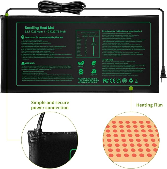 NAMOTEK 2 Pack Seedling Heat Mat, Durable Waterproof Seed Germination Heating Mat, Warm Hydroponic Plant Heating Pad