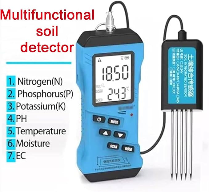 Portable 7in 1 Digital Soil Detector NPK PH EC Analyzer Moisture Sensor Soil Tester with Handheld Terminal for Soil Fertility Test