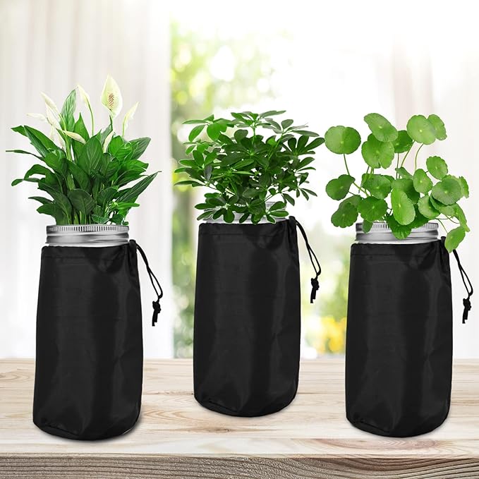 6Pcs Kratky Lids - Wide Mouth Hydroponic Cover Lids with Blackout Sleeves and Hole for Mason Jars