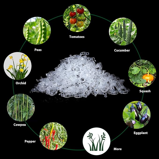 Tomato Clips for String Trellis - Plant Support Trellis Clip for Climbing Plants Garden Vegetables, Bulk Vine & Tomato Plant Clips (White-100Pcs)