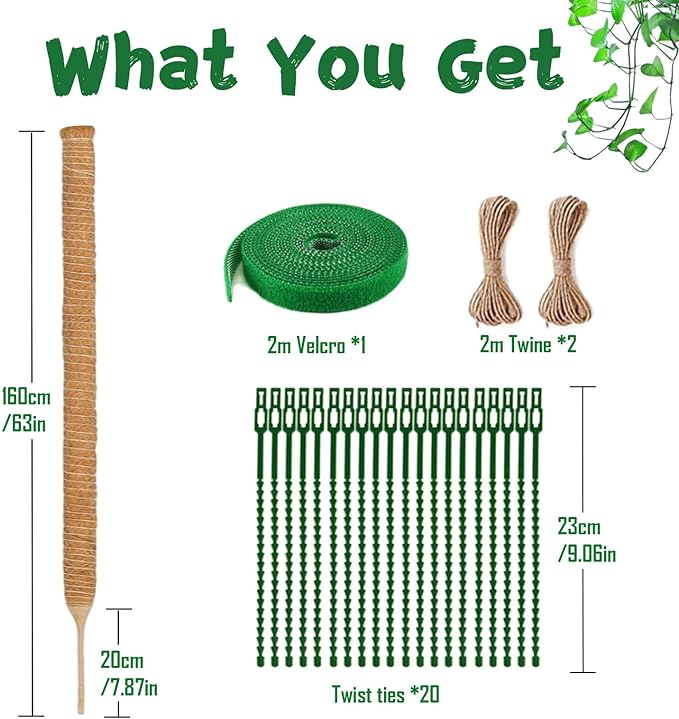 1 Pack 63Inch Bendable Tall Moss Pole for Monstera, 160cm Plant Support Moss Sticks Stakes for Climbing Indoor Plants, Pothos & Philodendron - Coir/Coco Plant Trellis for Potted Climbers & Houseplants