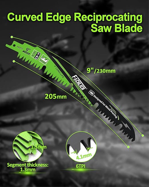 Pruning Blades Reciprocating Saw Blade 7"+9"+12"+15" - Curved Edge Wood Pruning Saw Blades 6TPI for Tree Trimming,Wood Cutting,Reciprocating Saw Blades Set(4 Pack)