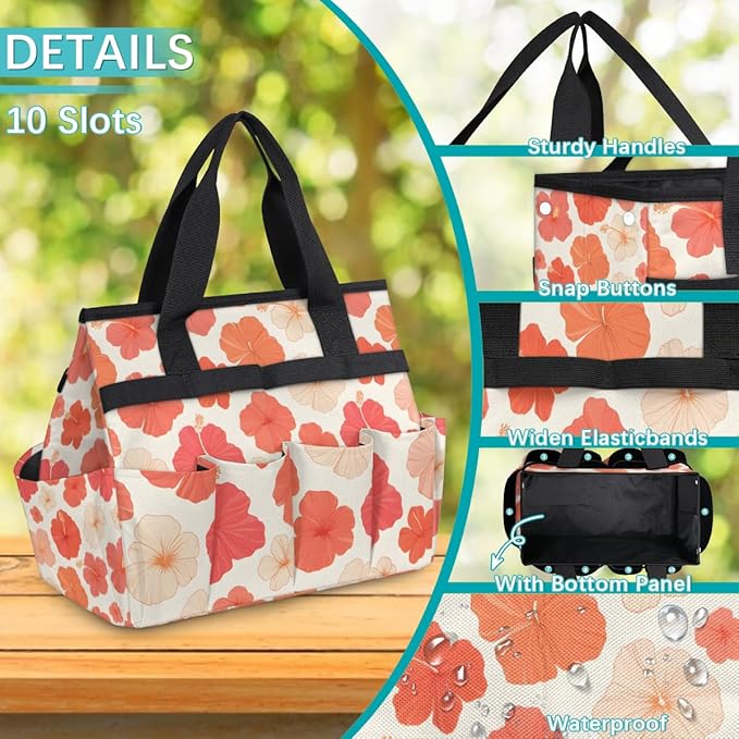 Garden Tote Bag with Pockets Flower Gardening Bags for Tools Organizer Heavy Duty Storage Bag with Handle for Lawn Yard Casual