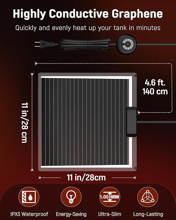 Pawfly 28 W Reptile Heat Pad with Thermostat 11 x 11 Inch Reptile Heating Pad Under Tank Terrarium Reptile Heat Mat for Turtles Frogs Snakes Lizards Geckos Hermit Crabs & Spiders