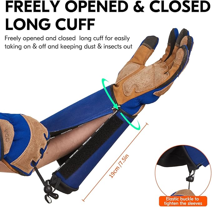 Vgo... Gardening Gloves Unisex,Safety Work Gloves,Long Sleeves Gauntlet,Puncture Proof,Touchscreen(Size L,Blue,SL7496)