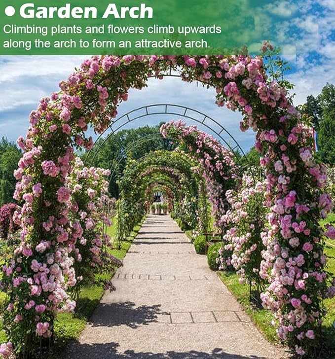 Queension Extra Large Garden Arch 7.2Ft Wide 9.2Ft High, Wedding Arch for Ceremony, Outdoor Garden Trellis for Climbing Plant, Metal Balloon Arches Backdrop Stand with Prongs Base, Gold