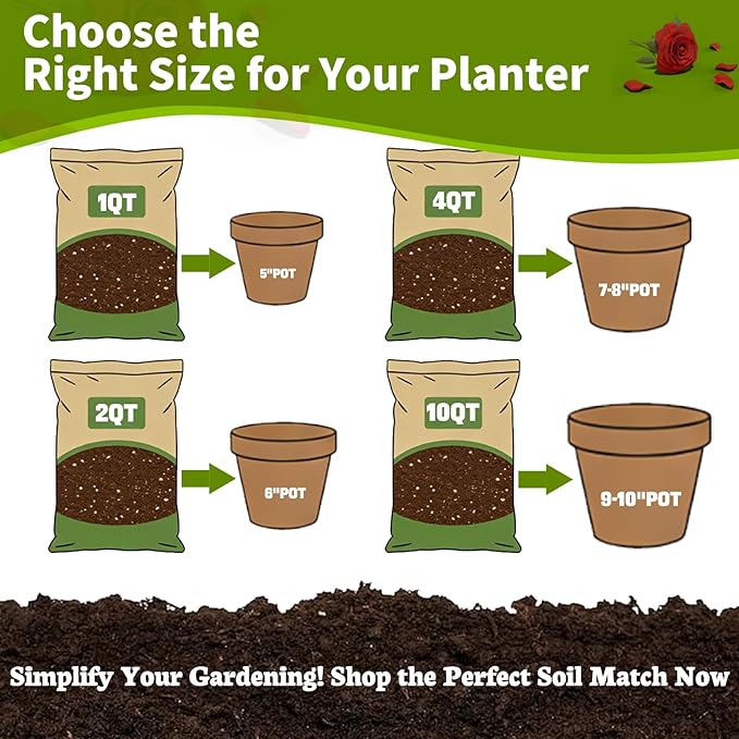Rose Soil Potting Soil 1qt- Natural Organic Potting Mix for Roses, Superior Drainage & Breathability, Nutrient-Rich Formula to Support Healthy Rose Growth