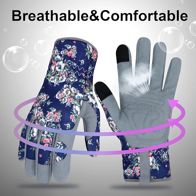 Leather Gardening Gloves for Women Thorn Proof Garden Gloves Touch Screen Working Gloves Gifts,M