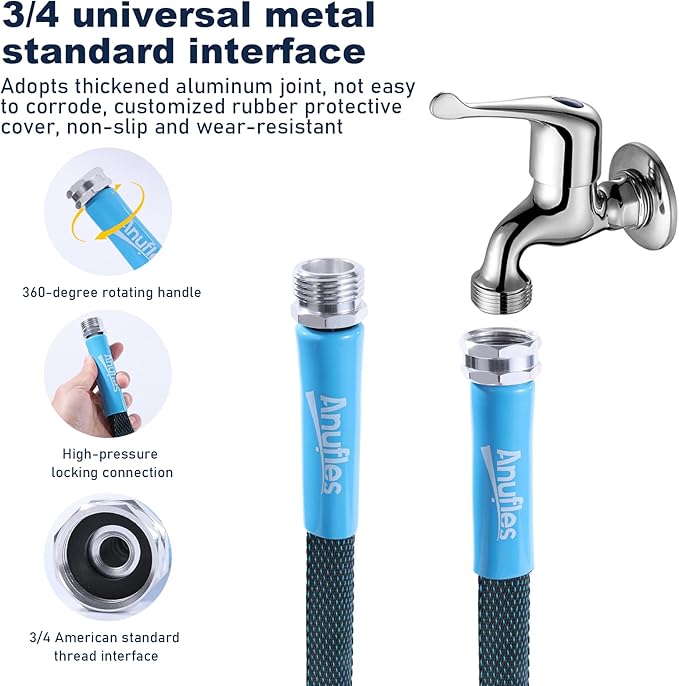 Aunfles 50FT Garden Hose - Flexible Water Hose with 10 Spray Nozzle, Lightweight Design, Easy Storage, Leak-Proof, Compact, Portable, Car Wash for Yard (Blue)