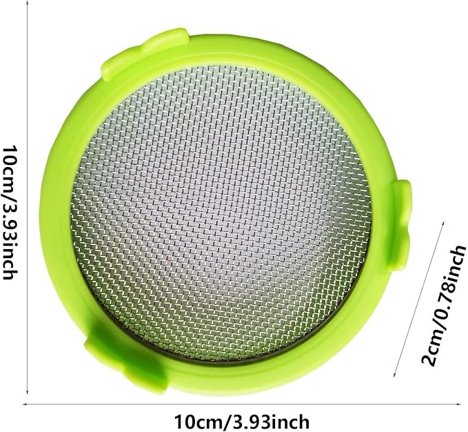 Green Mason Jar Sprouting Lid - Alfalfa & Mung Bean Sprouts, Stainless Steel Screen, Microgreens Growing Kit, Broccoli Seeds Canning, 3.94"L x 3.94"W
