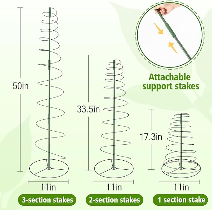 Pea Trellis Green Bean Trellis for Garden - 2 Pack Sugar Snap Tower Stretchable to 50in with Poles, Metal Climbing Plant Growing Cage Support for Cucumber Vine Vegetable Indoor Outdoor