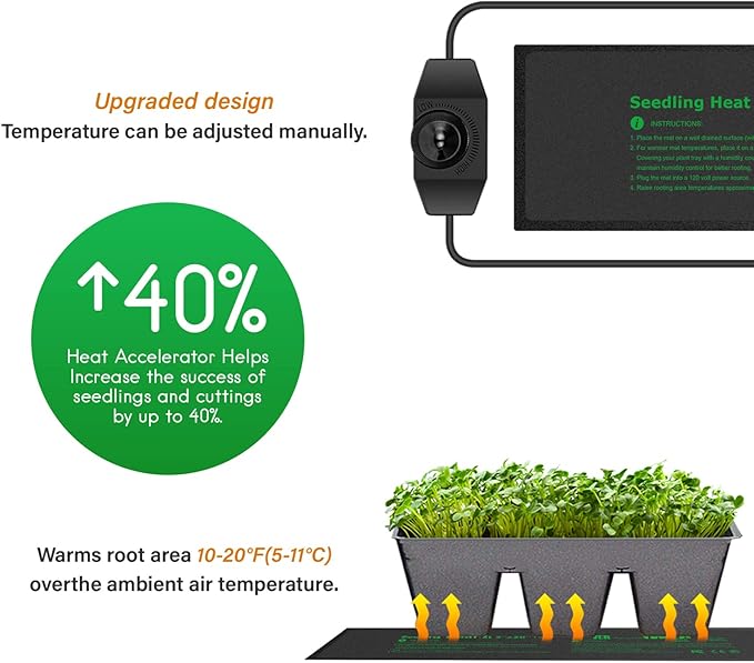 iPower 3" x 20" Seeding Heat Mat with Thermostat Temperature Adjustable Knob Durable Warm Hydroponic Plant Germination Starting Pad, Black