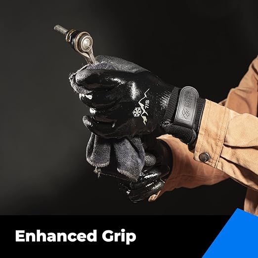 Waterproof Gloves for Men and Women, Freezer Gloves with Grip, Double Nitrile Dipped for Extreme Oil Repellent, for Construction, Mechanics, Mining, Plumbing, Black, Medium