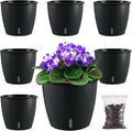 Planterhoma 6.7 Inch Self Watering Pots for Indoor Plants, 6 Packs African Violet Pots with Indicator, Black Wick Pot with Drainage Holes, Self Watering Planters for Orchid, Devil's Ivy, Black