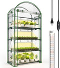 Bstrip Indoor Greenhouse with Grow Light, 4-Tier Mini Green House, 4Pcs Grow Lights for Indoor Plants with Timer, Zippered PVC Grow Tent with Airflow Windows, Indoor Greenhouse Cabinet 35x19.3x63in