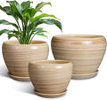 Ceramic Pots for Plants - 10 Inch 8 Inch 6 Inch Plant Pots with Drainage Holes and Saucers Large Planters for Indoor Plants Decorative Outdoor Flower Pots Set of 3 Yellow