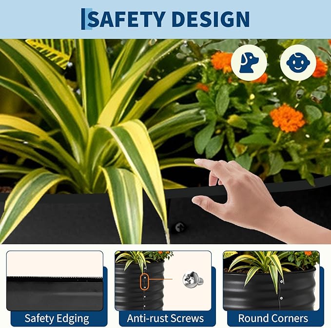 Garvee 8x4x1ft Galvanized Raised Garden Bed, Oval Metal Planter Box with Anti-Cut Safety Edges, 359 Gallons Rust-Resistant Deep Root Planter for Outdoor Vegetables, Flowers, Herbs, Beige