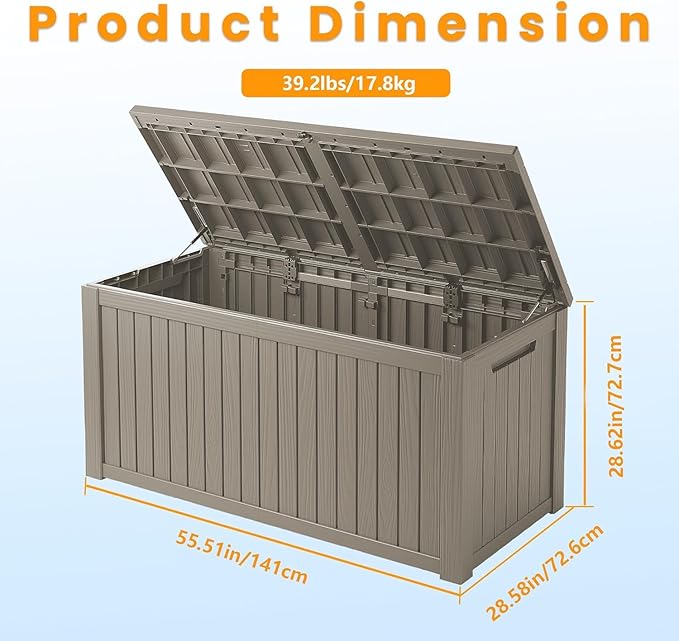 200 Gallon Outdoor Storage Deck Box, Large Storage Organizer for Patio Furniture Accessories, Garden Tools, Indoor Storage for Cushion, Grey