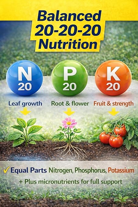 CountryMax 20-20-20 All Purpose Fertilizer 50 lb – Water Soluble Balanced NPK Plant Food for Lawn, Garden, Vegetables, Flowers & Indoor Plants