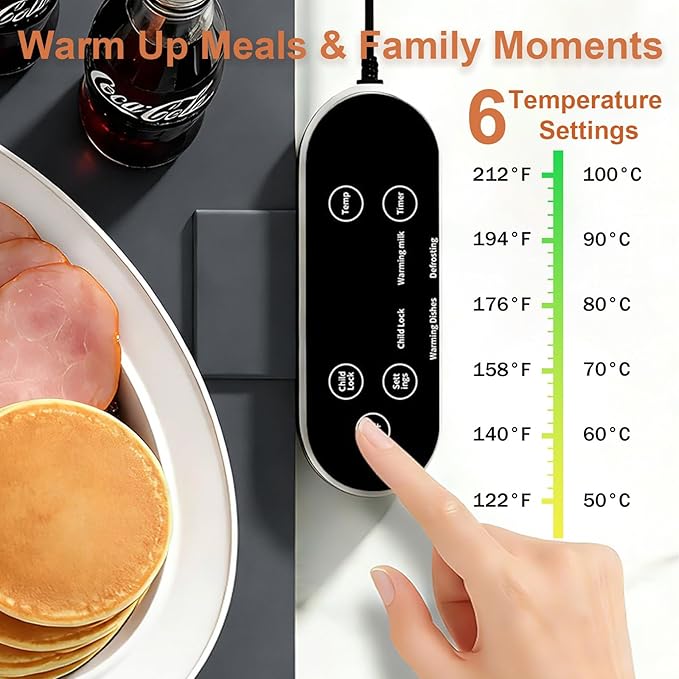 Warming Mat for Food & Food Heating Mat - 6-Temp 4-Hour Timer Electric Silicone Mat, Portable Warmer for Buffet, Party & Family Dining, 24"x15.7"