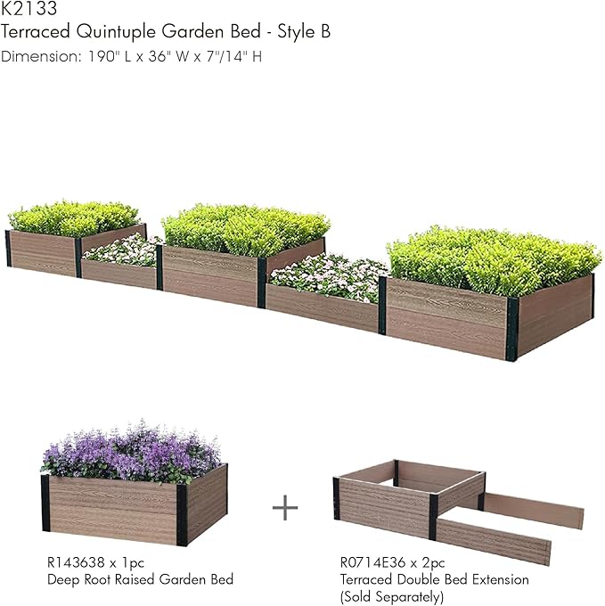 Everbloom Deep-Root Raised Garden Bed, 36"x38"x14",Composite Wood Plastic Planter Box Outdoor, Easy Assembly Brown Rectangle Planter for Vegetables Flowers Herbs,Backyard/Patio/Garden
