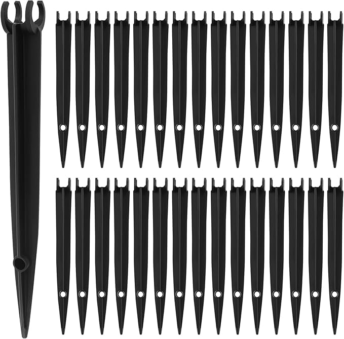 Kalolary 30PCS 1/4”Drip Irrigation Support Stakes, Drip Tubing Holder with Adjustable Height, 1/4 Inch Tubing Hose Holder for Drip Watering System Garden & Raised Beds, Prevents Clogging, Easy Install