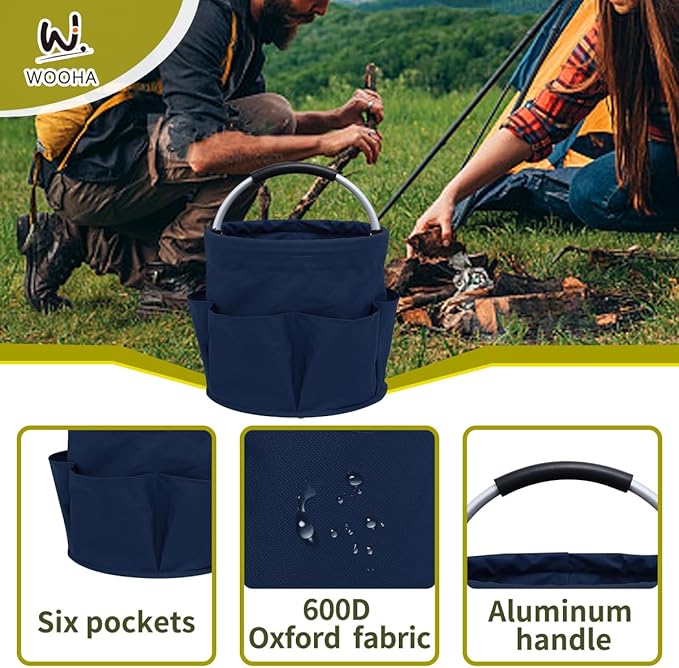 WOOHA Tool Organizers Bag 17L collapsible Tool Bag Laundry Organizer Outdoor Camping Garden Harvest Basket Foldable Sundry Organizer Basket (Navy Blue)