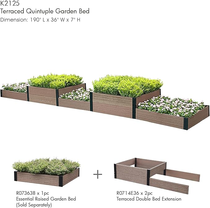 Everbloom Modular 36” Terraced Double Bed Extension (Only Used Raised Garden Bed R073638, R143638 or R0714D36)-Unlimited Possibilities for A Premium Garden Bed