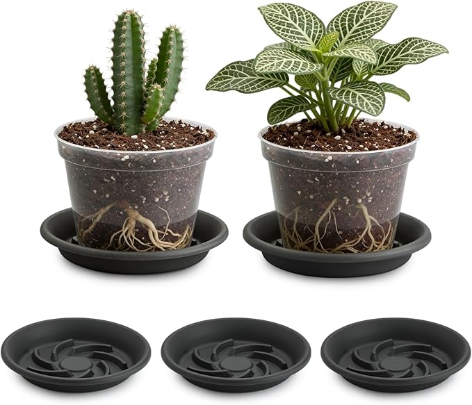 BTPLASTIK Plant Saucer 8 inch 5 Pack, Pot Elevators for Inside Plants, Heavy Duty Flower Planter Drip Trays for Pots, Grow Bags Saucers Gray