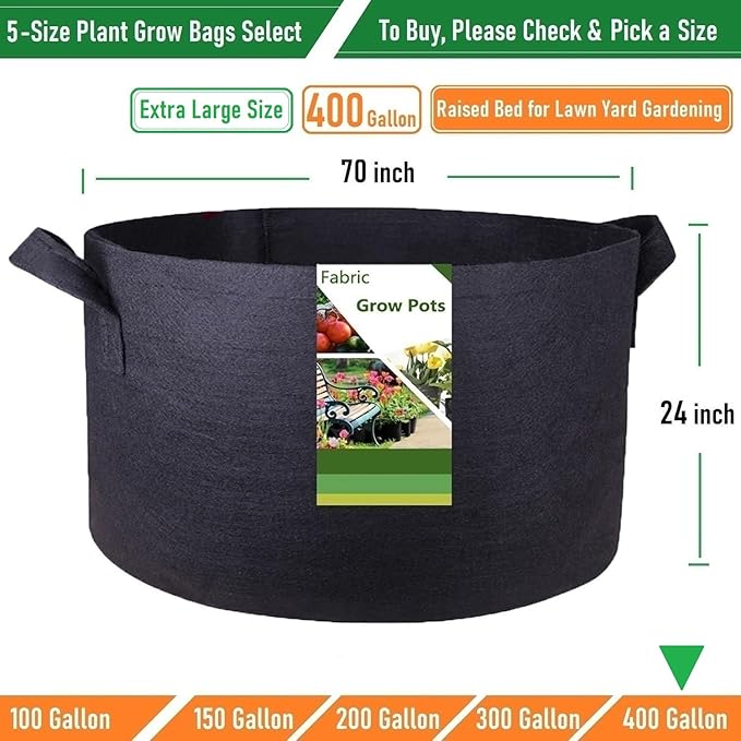 400 Gallon Big Raised Garden Bed Bag (70x24 inch) Large Plant Grow Bag for Tomato,Potato Planter,Herbs Veggies Planter,Flower Bed,Plant Container,Yard Waste,Lawn Debris,Leaf Bag with Gardening Gloves