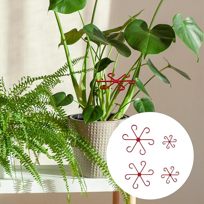4pcs Plant Stem Supports, Plastic Houseplant Climbing Holders Stabilizer Reusable Small Climbers Flower Plant Stakes Trellis Stem Hook Growth Accessories for Indoor Monstera (Red)