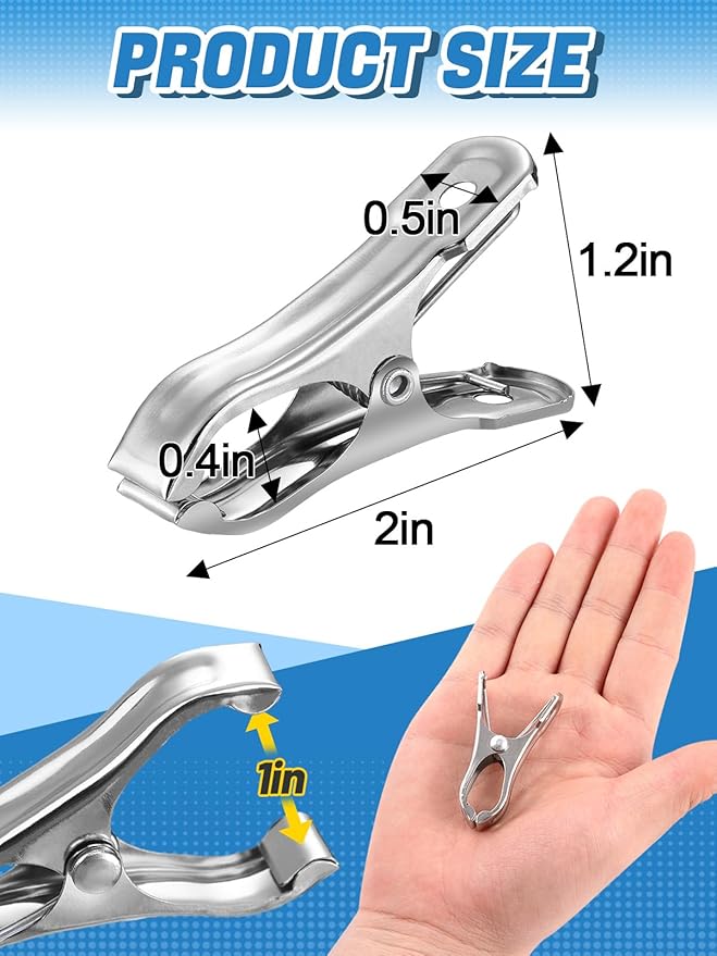 100Pcs Stainless Steel Garden Cilps - Large Open Metal Clamps for Greenhouse Hoops, 2" Fix Plant Cover Shade Cloth Netting Tarp, Tight Grip Weatherproof Gardening Supplies