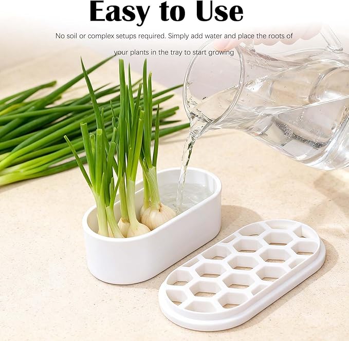 3D Printed Green Onion Planter Trays | Plant Propagation and Seedling Starter Trays for Indoor Gardening | Reusable Nursery Pots for Home, Office, Dorm (White)