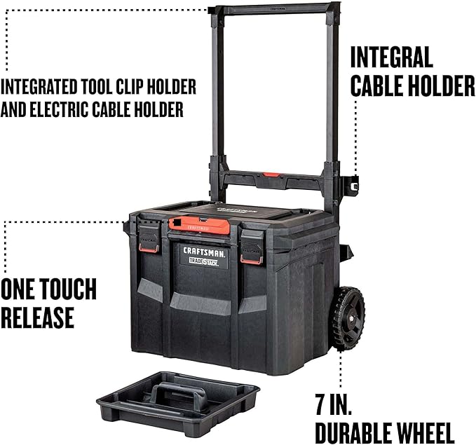 CRAFTSMAN TRADESTACK Tool Box with Wheels, Waterproof, Stackable System, Portable Rolling Storage for Indoor/Outdoor Use, 22.5 Inch (CMST21445)