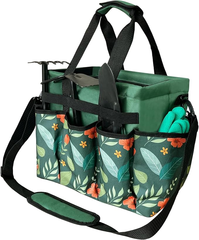 Standable Garden Tool Bag, Oxford Garden Tote Storage Bag, Portable Garden Tool Organizer Bag with Adjustable Shoulder Strap