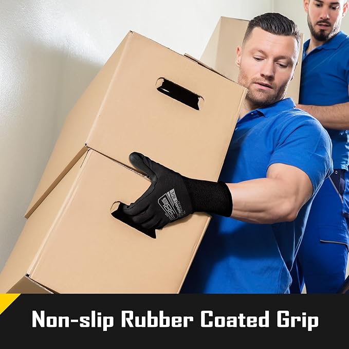 COOLJOB 60 Pairs Safety Work Gloves Pack Bulk with Grip PU Coating, 13 Gauge Seamless Knit Gloves with Polyurethane Dipped for Warehouse Working, Breathable Lightweight for Men Women, Black Small
