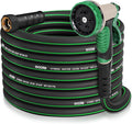 Heavy Duty Garden Hose 50 ft, NON-EXPANDABLE Water Hose with 10 Function Spray Nozzle, Lightweight Kink-less Hybrid Hose with Swivel Handle, Male to Female Fittings