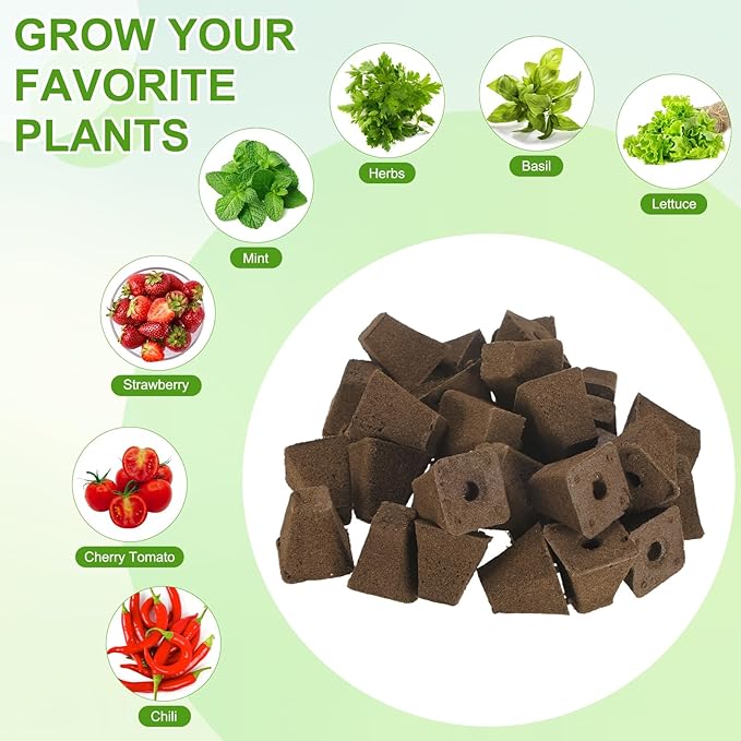 M METERXITY 50-Pack Grow Sponges, 1.5x0.8x1.5 Inch Replacement Root Growth Sponges Seed Pods for Plant Rooting/Seed Germination/Hydroponic Gardens System Supplies, Starter Plug for Seeds