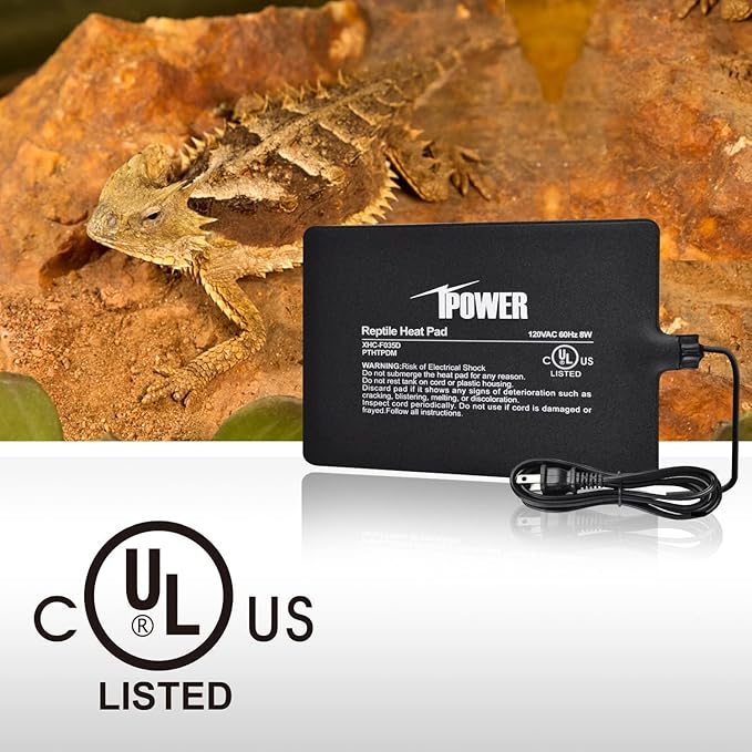 iPower Reptile Heat Pad Under Tank Terrarium Warmer Heating Mat for Turtle, Lizard, Frog, Snake, Reptile, and Other Small Animals, 6X8 Inch, 8W Black
