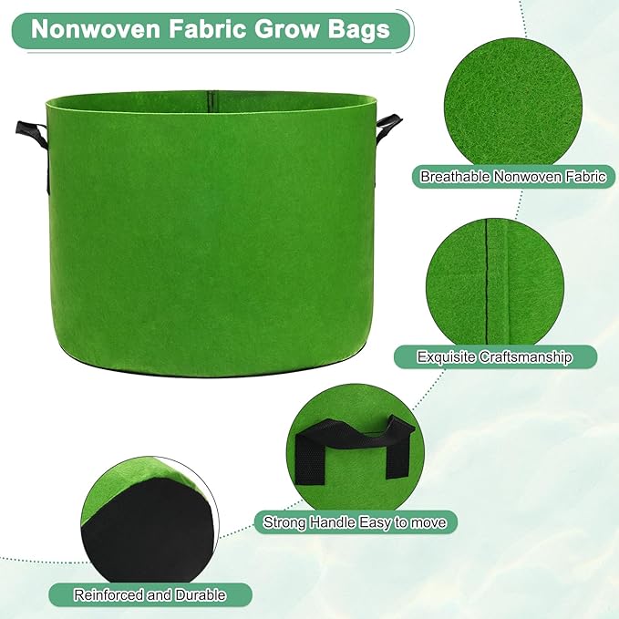 M METERXITY 5-Pack Plant Grow Bags 10 Gallon Grow Bags 300G Thickened Fabric Pots with Durable Handles Plant Garden Grow Pots for Fruits/Vegetables/Flowers/Plants [Green]