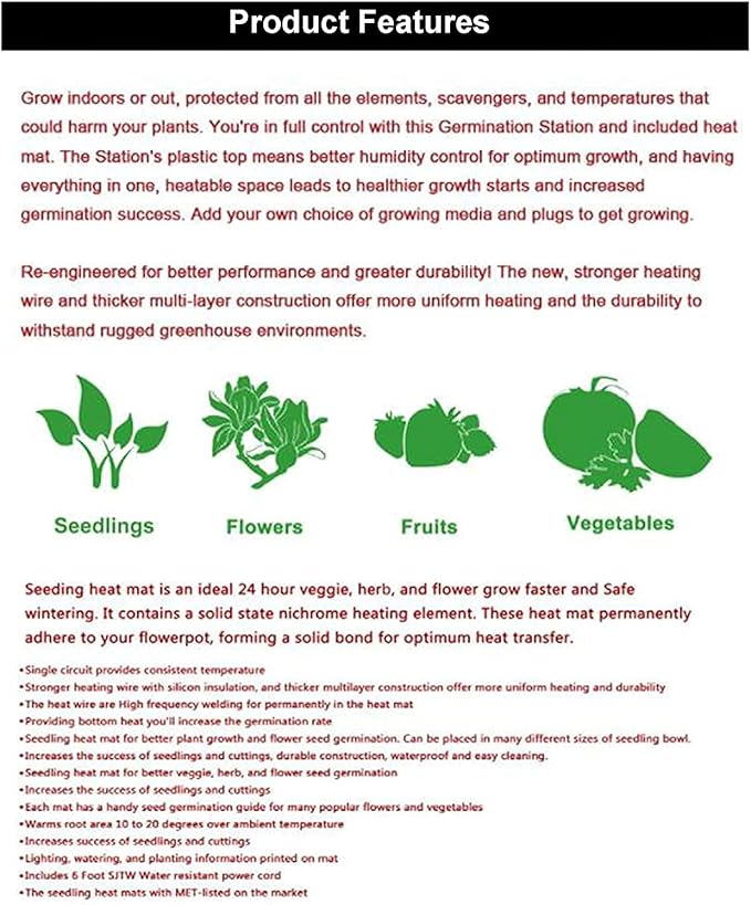 New Plant Heating Mat, Seedling Heat Mat, Waterproof Nursery Heating Mat, Digital Thermostat (20in10in)