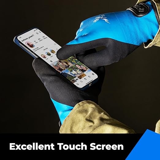 toolant 100% Waterproof Gloves for Men and Women, Winter Work Gloves for Cold Weather, Thermal Insulated Freezer Gloves, Touch Screen, With Grip, Blue, Small